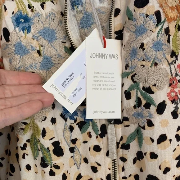 Johnny Was Floral Embroidered Cream Bomber Jacket - Picture 3 of 13